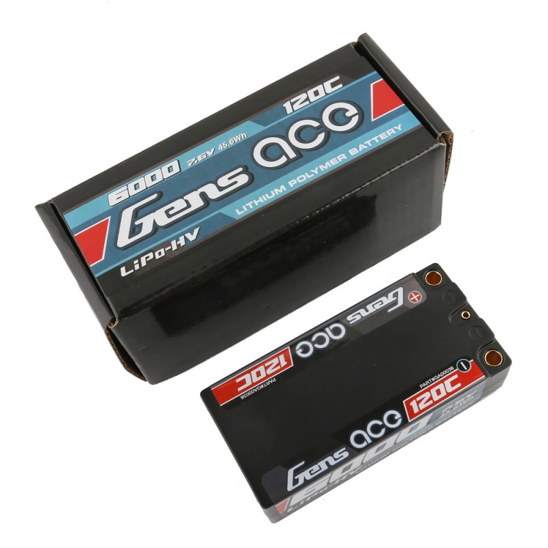 2x Gens Ace 6000mAh 7.6V 140C HV Shorty Lipo Battery (2S) Hardcase For RC Racing Cars – 5.0mm Bullet